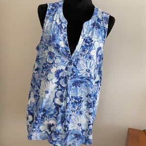 Lilly Pulitzer Detailed Blue Floral Sleeveless Blouse